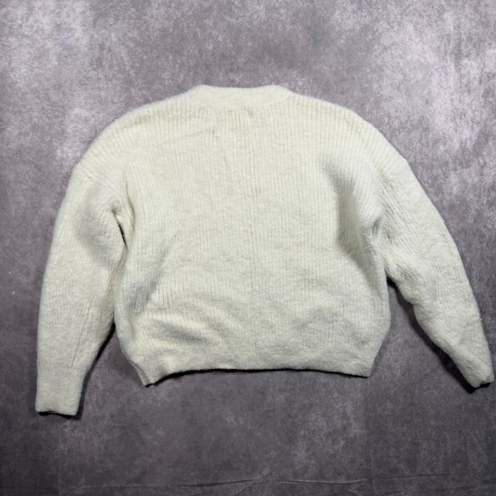 Abercrombie & Fitch Soft AF Sweater Womens S Cream Fuzzy Ribbed Knit Pullover - Picture 2 of 6